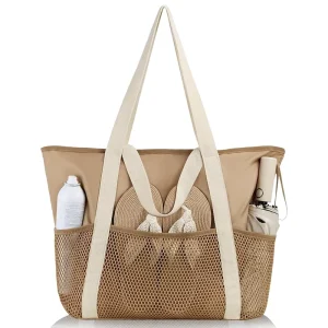 Mesh Beach Bag Large Waterproof Beach Tote Bag with Zipper Oversized Foldable Lightweight Family Swim Bag Vacation