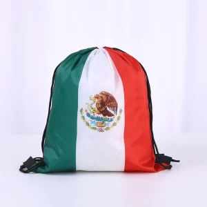 Mexico Flag Custom Football Match Day Country Drawstring Backpack Adjustable Sports Gym String Bag for Women Men