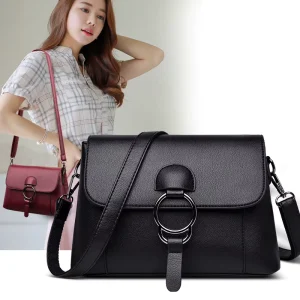 Middle aged Mother Women’s Large Capacity Crossbody Bag Single Strap PU European American Vintage Zipper Solid Color Pull