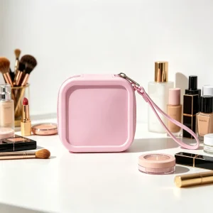 Mini Square Silicone Cosmetic Bag Portable Hand Strap Waterproof Makeup Pouch for Women Lipstick Brush Storage