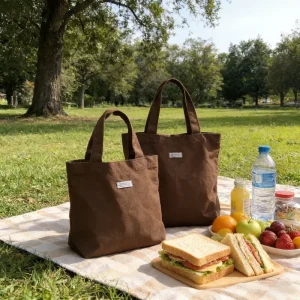 Minimalist Brown Canvas Tote Bag Durable Compact Cotton Label Lightweight Stylish Summer Water Resistant Beach Daily Errands