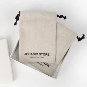 Minimalist Style Recyclable Drawstring Herringbone Pattern Ornaments Bag Cotton Linen Dust Drawstring Bag