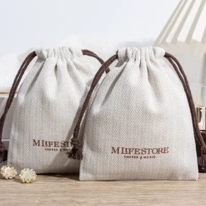 Minimalist Style Recyclable Drawstring Herringbone Pattern Ornaments Bag Cotton Linen Dust Drawstring Bag