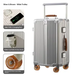 Modern Student Carry On Suitcase with TSA Combination Lock Aluminum Frame Large Capacity 20 Inch Trolley Handle