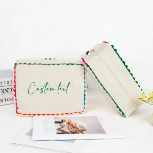 Monogram Multicolor Scalloped Edged Large Canvas Makeup Bag Custom Quality Travel Canvas Rainbow Ruffle Cosmetic Make up Bag