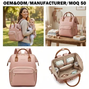 Multi-Function Large Capacity Faux Leather Nappy Changing Diaper Bag Backpack with Changing Pad Stroller Straps OEM Manufacturer