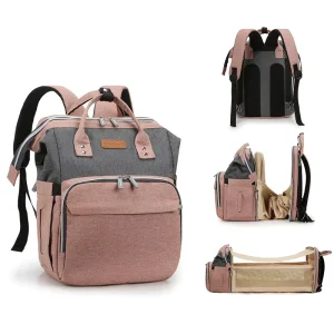 Multi Functional Waterproof Outdoor Baby Nappy Changing Backpack Diaper Bag with Bed Folding Baby Diaper Bags for Mom