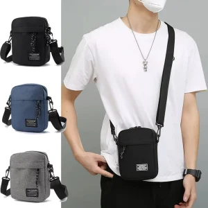 Multi functional Fashionable Lightweight Mini Men’s Crossbody Shoulder Bag Nylon Phone Bag Casual Sports Small Square Polyester