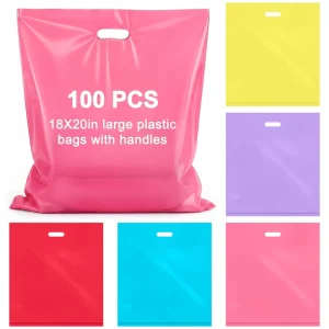 Multicolor Plastic Bags with Handles Large Merchandise Shopping Bags for Small Business Die Cut Bag Retail Boutique Gifts