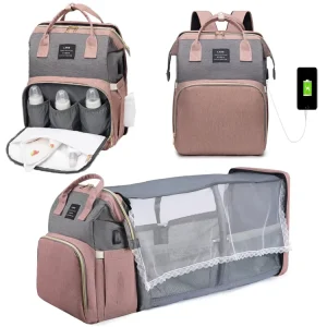Multifunctional Folding Mommy Bag Infant and diaper bag Backpack with Bassinet Nappy Bed and Handbag