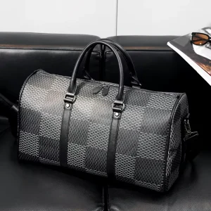 NOVOTE Leather Duffle Bag PU Large Capacity Waterproof Custom Printing Lattice Pattern Gym Bag for Men