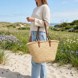 Natural Plant Woven Straw Tote Bag Solid Color Open Top Custom Embroidery & Size Non Deforming Sustainable Storage Bag