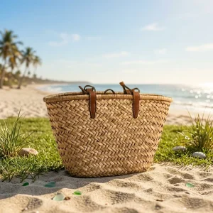 Natural Plant Woven Tote Bag Polyester Lining Non Deforming Custom Design Size Sustainable Straw Storage Bag For Beach Travel
