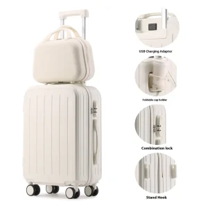 New 20-Inch Lightweight Waterproof PC Luggage Box Set Small Durable Boarding Suitcase Unisex Password Mother Drawbar Fixed