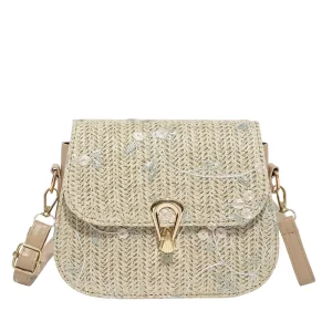 New All Match Women’s Summer Woven Crossbody Saddle Bag Single Strap Cover Waterproof PU Main Material Polyester Lining