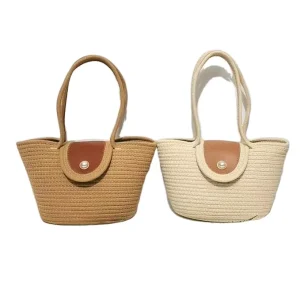 New Arrival Autumn Fashion Woven Beach Bag Customize Soft Cotton Rope Basket Handbag Two Handles for Women Gift