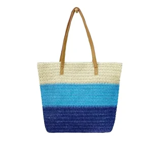 New Arrival Beach Bag Three Color Patchwork Large Capacity Beach Holiday Bag with Polyester Lining and Zipper Closure