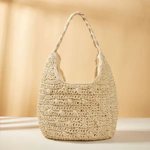 New Bohemian Single Open Straw Handbag Fashionable Women’s Shoulder Bag Woven Spring Summer Artsy Trendy Beach