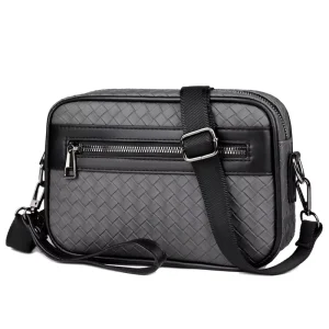 New Casual Woven Single Shoulder Crossbody Bag PU Business Men Messenger Chest Bag Men Handbags Tote