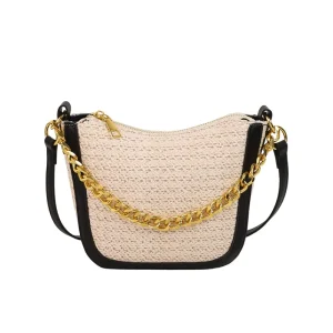 New Color Block Woven Bags for Women Korean Holiday Travel Handbags Casual Shoulder Crossbody Ladies Bags