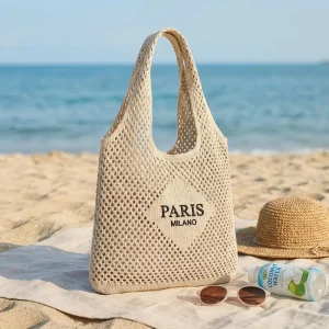 New Crochet Single Shoulder Tote Bags for Women Large Capacity Hollowed Knitted Beach Bag Custom Logo for Summer