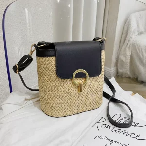 New Crossbody Woven Straw Rattan Single Shoulder Hand Held Women’s Fashionable Bucket Bag