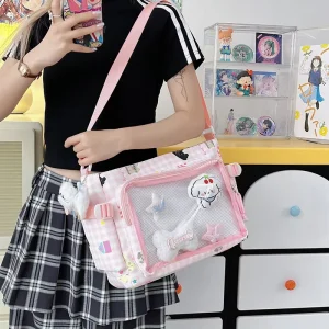 New Cute Anime Ita Bag Shoulder Bag Girls Kawaii Plaid Messenger Bag with Clear Display Window