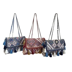 New Ethnic-Style Retro Chain Single Strap Zip Canvas Shoulder Bag Everyday Womens Handbag Versatile Tassel Crossbody