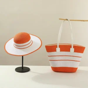 New Factory Direct ship Handmade Woven Straw Bag Hat Set Single shoulder Beach Bag