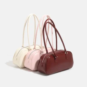 New Fashion Bowling Bag Designer Purse Vegan PU Leather Shoulder Bags for Women Handbags Ladies Zipper