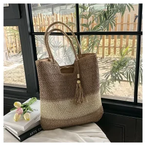New Fashion Handmade Woven Tassel Zipper Women’s Handbag All Match Single Shoulder Travel Large Capacity Tote Beach Bag Summer