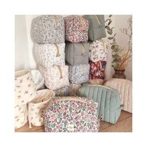New Fashion Trend Soft Makeup Cosmetics Pouch Quilted Travel Toiletry Bag Cotton Puffy Storage Bag Baby Diaper Bag