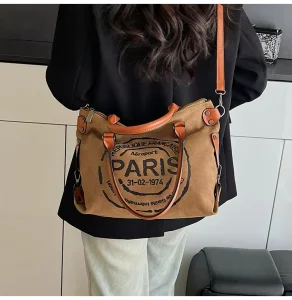 New Fashionable Commuting Bag Shoulder Bag Letter Tote Bag Hand held Sail Cloth Bag Casual Large Capacity Crossbody Bag