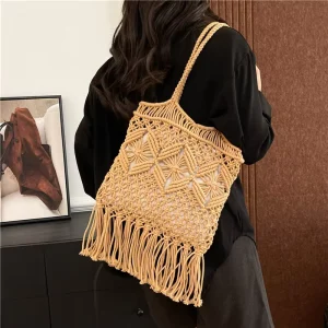 New Hollow Woven Bag with Lining Shoulder Bag and Drawstring Handbag