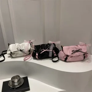 New Japan Style Bow Lady Fashion PU RFID Zip Crossbody Hand Bag Candy Pattern Spring Women’s Single Strap Shoulder Bags