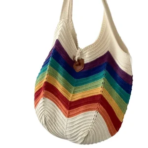 New Luxury Designer Rainbow Lazy Style Large capacity Drawstring Closure Seaside Vacation Beach Bag