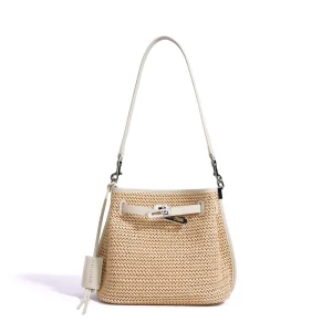 New Luxury Genuine Leather Woven Bag Beach Travel Women’s Shoulder Bag Large Capacity Cowhide Leather Straw Crossbody Bag