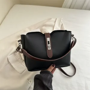 New PU Small Bucket Messenger Bag Large Capacity Messenger Bag Portable Shoulder Bag Solid Color Simplicity