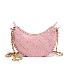 New Spring and Summer Macaron Casual Chain Crossbody Moon Bag Lady Fashion Hand Woven Shoulder Bag with Zipper Closure