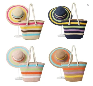 New Style Beach Vacation Daily Large Capacity Women’s Striped Zipper Closure Straw Tote Bag Polyester Lining Forest Style