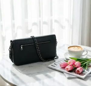 New Style Fashionable Women’s Vintage Crossbody Bag Black Classic Retro Flap Envelope Design Chain Zip Closure Two Straps