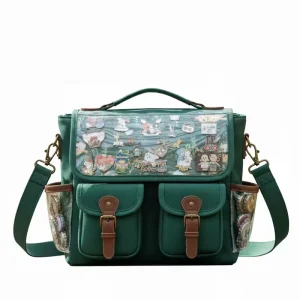 New Stylish Multi Pocket Canvas Messenger Bag Vintage Anime Fans Ita Shoulder Bag with Transparent Charm Display Flap