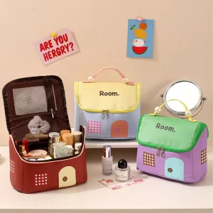 New Travel Cosmetic Bag High Quality PU Waterproof Toiletry Storage Bag Makeup Cosmetic Bag With Handle