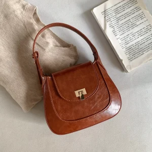 New Trend Crossbody Bags Vintage Gold Lock Shoulder Bag PU Leather Shell Handbag for Girls