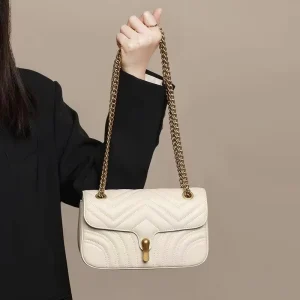 New Vintage Quilted Chain Shoulder Bag for Women Luxury Inspired Flap Crossbody Handbag with Turn Lock Elegant Daily Use