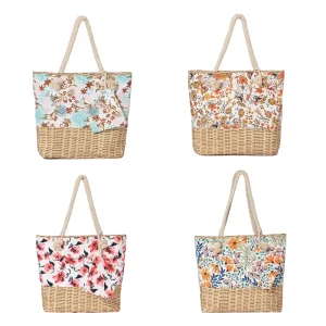 New Woman Canvas Beach Tote Bags Large Capacity Shoulder Shopping Bag With Pocket Fashion Bag Purse Set