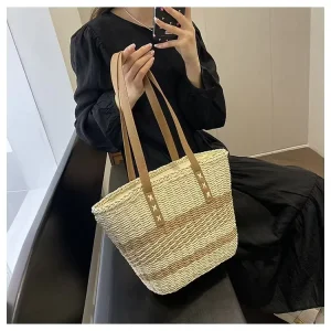 New Women’s Fashion Woven Straw Single shoulder Bag Solid Color Portable Suitable for Summer Vacation and Beach