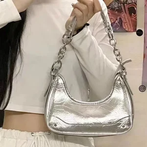 New Women’s French Handbag Silver Luxury Elegant Top Handle Underarm Crossbody Bag