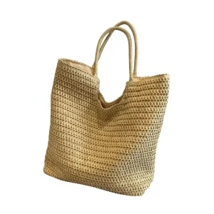 New style Straw Tote Large capacity Woven Shoulder Bag with Chain Polyester Lining Winter Beach Travel Bag for Women