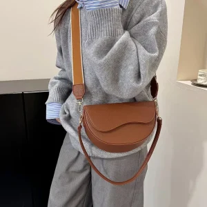 Niche All-match Trendy Single-shoulder PU Winter Bag Retro High-end Fashionable Small Women’s Simple Casual Saddle Bag